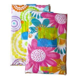Summer Fun Vinyl Tablecloths 52" X 52" Square Floral Dot Prints Set Of 2 Colorfu